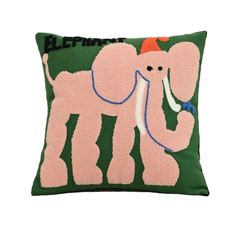 Funda de almohada con motivos de animales bordados