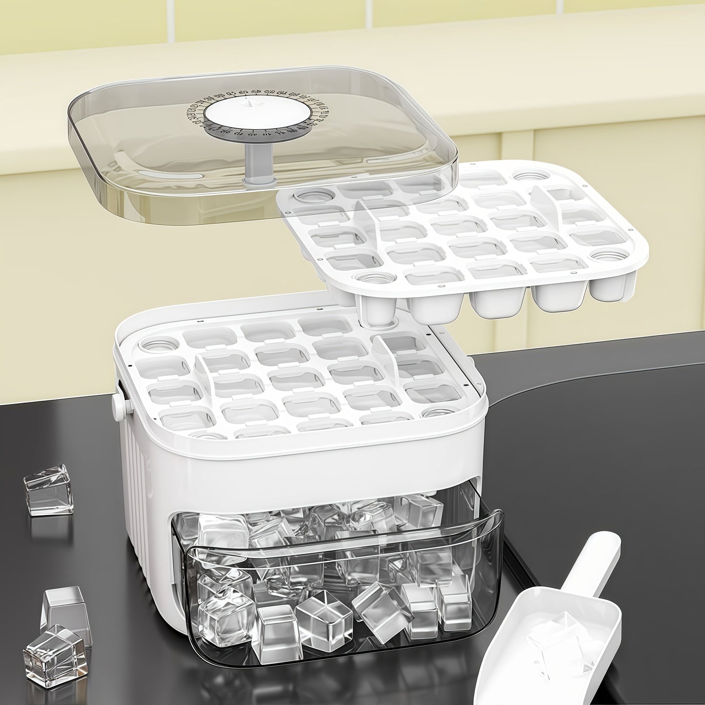 Doppelte Eiswürfelform mit 50 Fächern und Druckmechanismus für einfache Handhabung