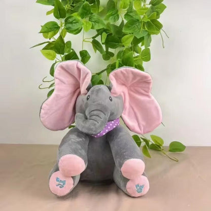 Elefante de peluche interativo com jogo do cuco e música