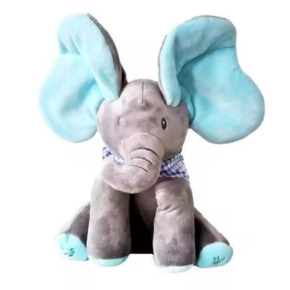 Elefante de peluche interativo com jogo do cuco e música