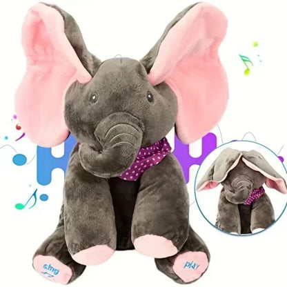 Elefante de peluche interativo com jogo do cuco e música