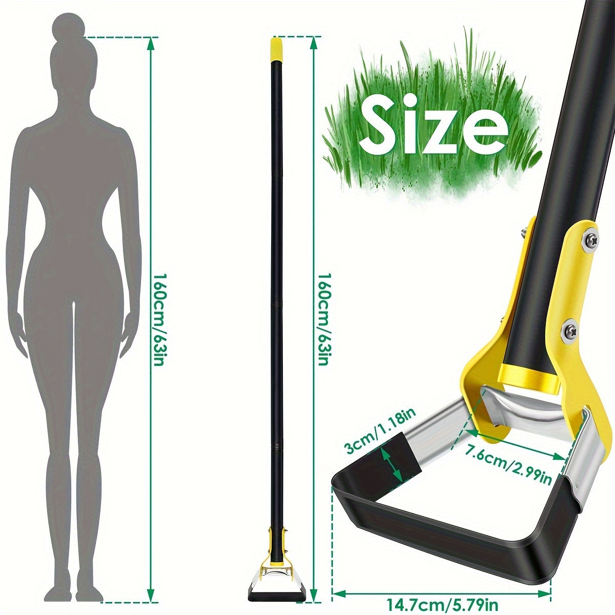 Herramienta de jardín ergonómica de acero inoxidable con cabezal triangular: para desherbar y cultivar la tierra.