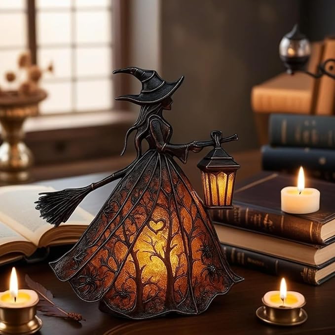 Figura de bruja iluminada como decoración de Halloween