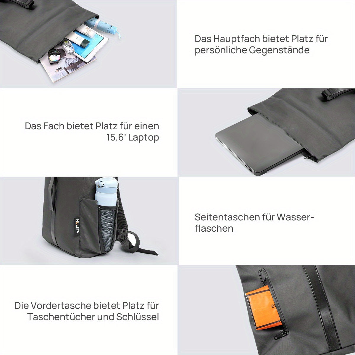 Mochila enrollable ligera con varios compartimentos