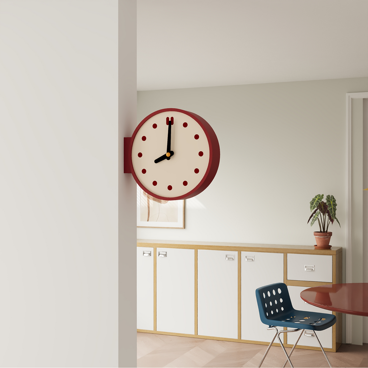 Doppelseitige Wanduhr im Retro-Design