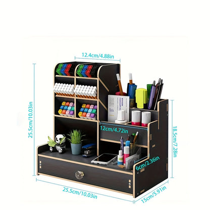 Amplio estante de escritorio de bambú con cajón: organice su espacio de trabajo de manera eficiente y con estilo.