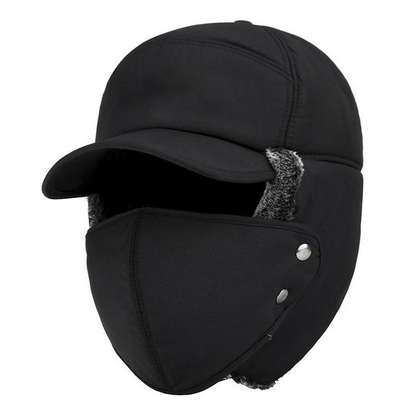 Gorro de inverno com abas para as orelhas e proteção facial amovível