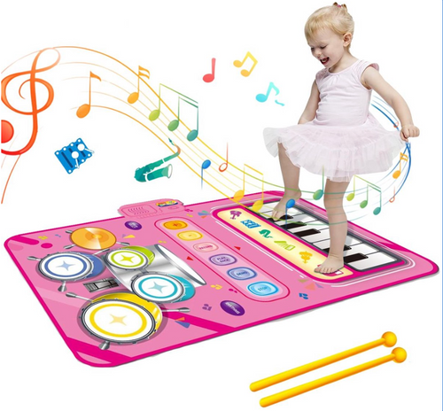 Alfombra musical interactiva para niños con piano y tambores