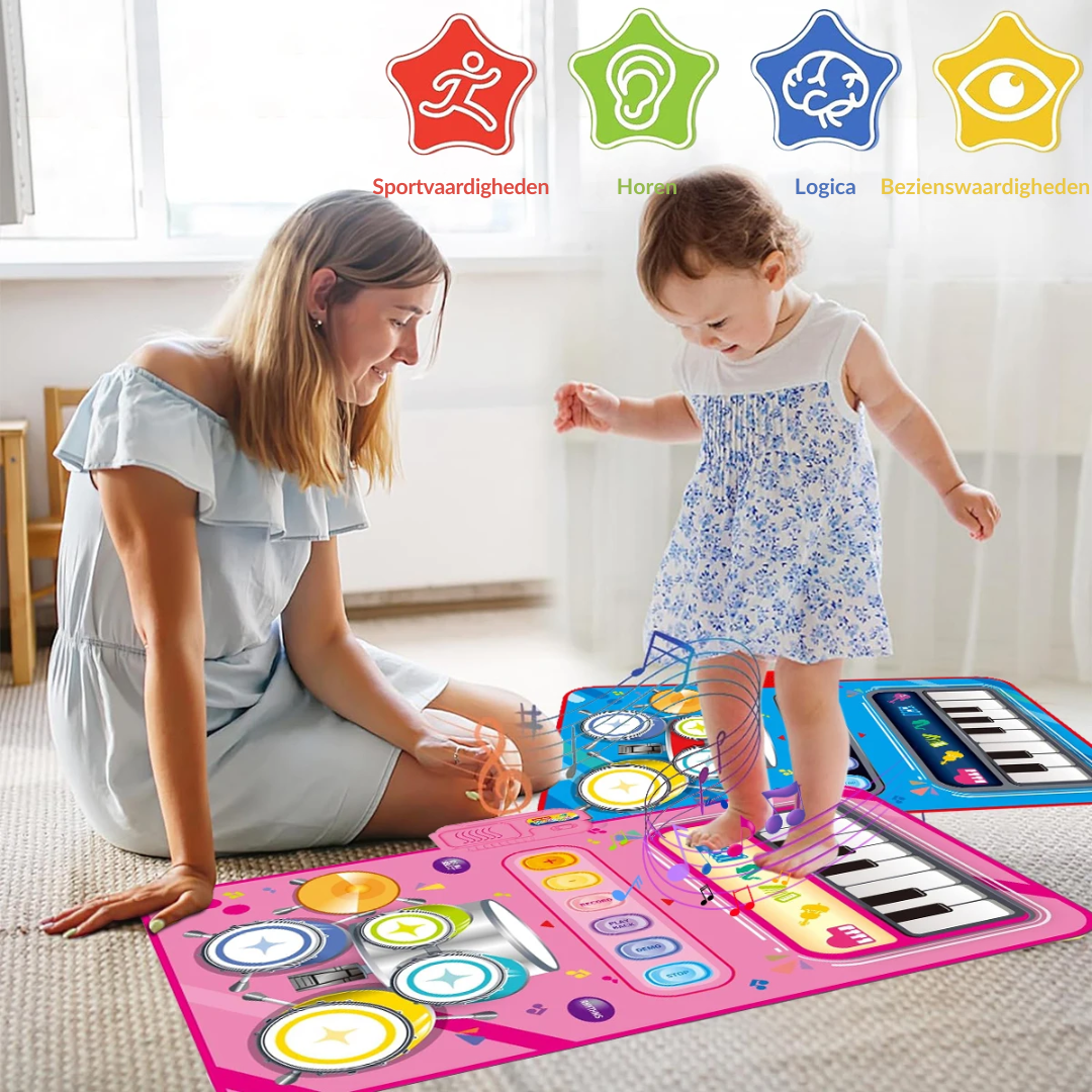 Alfombra musical interactiva para niños con piano y tambores