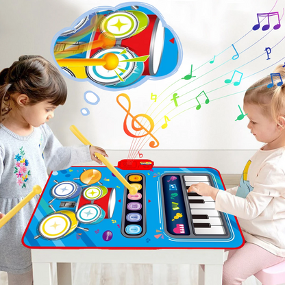 Alfombra musical interactiva para niños con piano y tambores