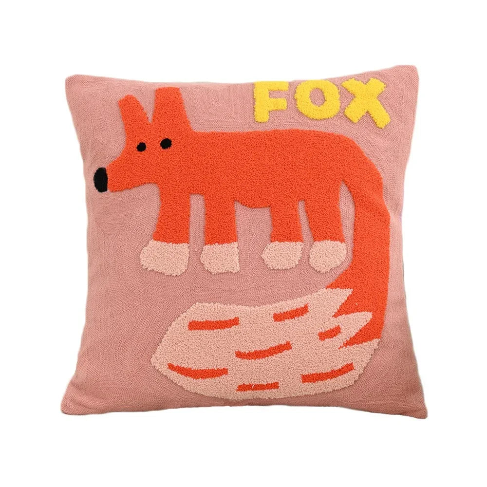 Funda de almohada con motivos de animales bordados