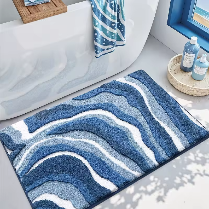 Alfombrilla de baño mullida con ondas y base antideslizante