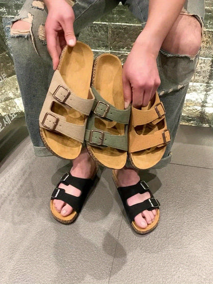 Sandalias retro con doble hebilla ajustable para hombre: cómodas y con estilo.