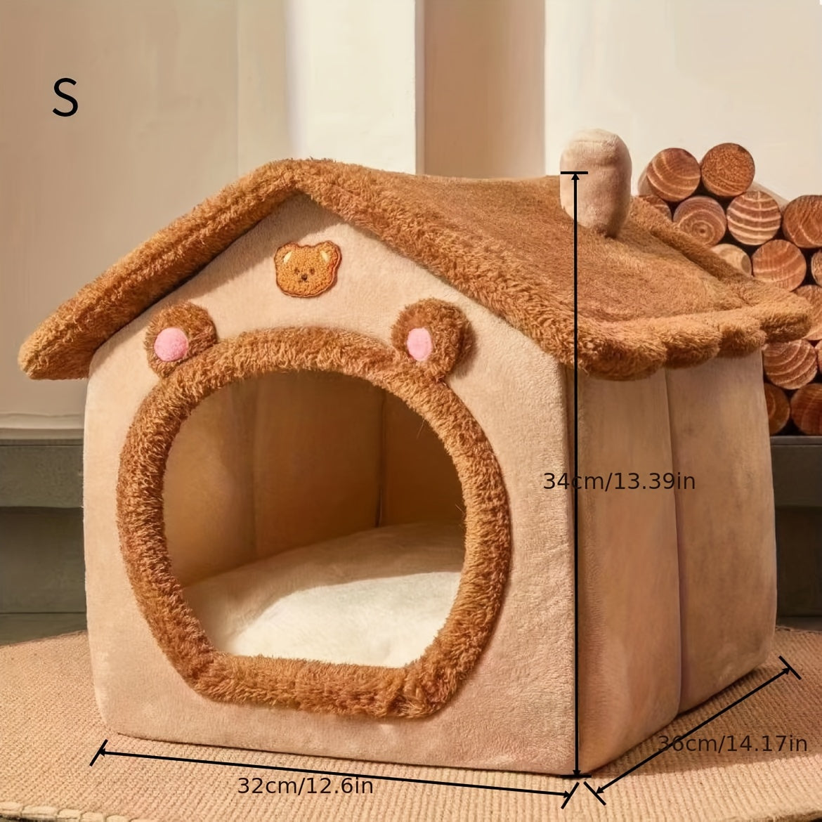 Casa de peluche para gatos com design de gruta