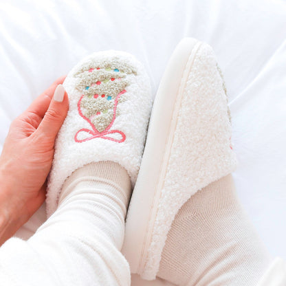 Zapatillas de peluche navideñas para mujer con motivo de árbol de Navidad