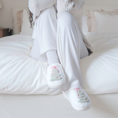 Zapatillas de peluche navideñas para mujer con motivo de árbol de Navidad