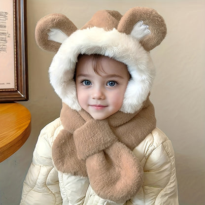 Gorro de peluche para crianças com capuz e design de gato