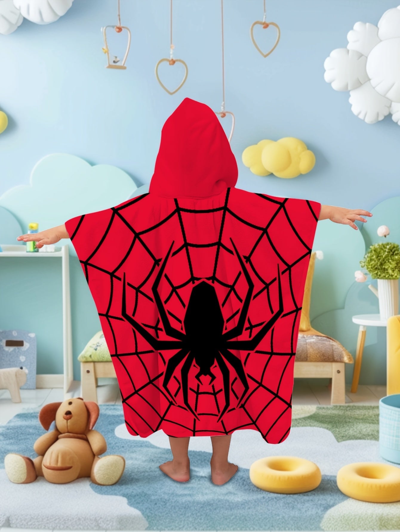 Toalha de banho com capuz em forma de teia de aranha – Capa multiusos e resistente às chamas