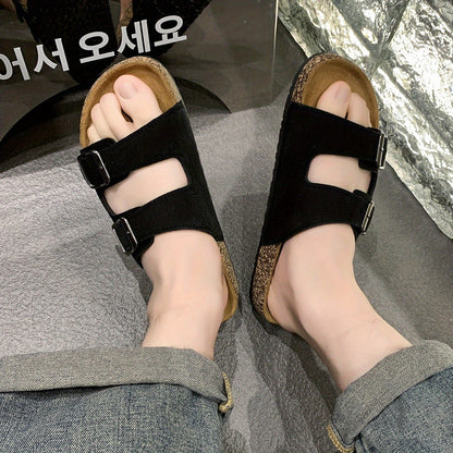 Sandalias retro con doble hebilla ajustable para hombre: cómodas y con estilo.