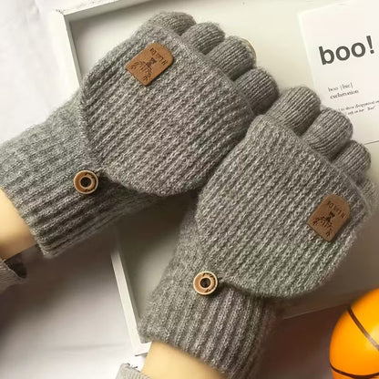 Fingerlose Herren-Strickhandschuhe mit Klappfunktion