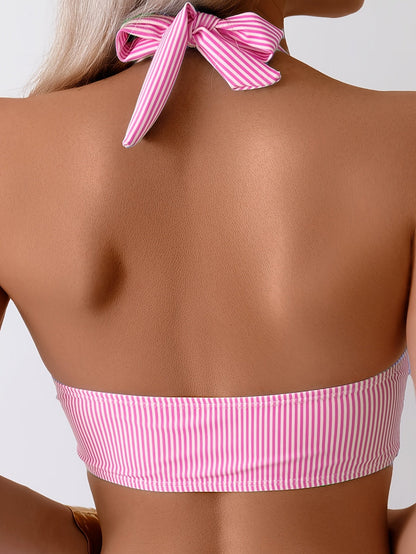 Ženski bikini set s finim prugastim halter dizajnom – ugodno i moderno