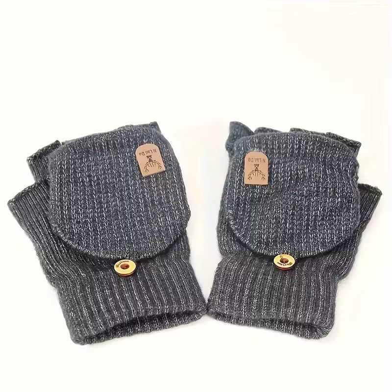 Fingerlose Herren-Strickhandschuhe mit Klappfunktion