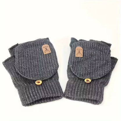 Fingerlose Herren-Strickhandschuhe mit Klappfunktion