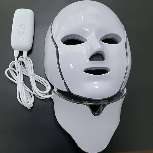 Máscara facial e para o pescoço com LED de 7 cores – Dispositivo de cuidado da pele recarregável via USB