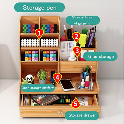 Amplio estante de escritorio de bambú con cajón: organice su espacio de trabajo de manera eficiente y con estilo.