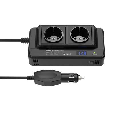 Kompaktan 200W auto pretvarač struje – Dvostruke utičnice i četverostruki USB
