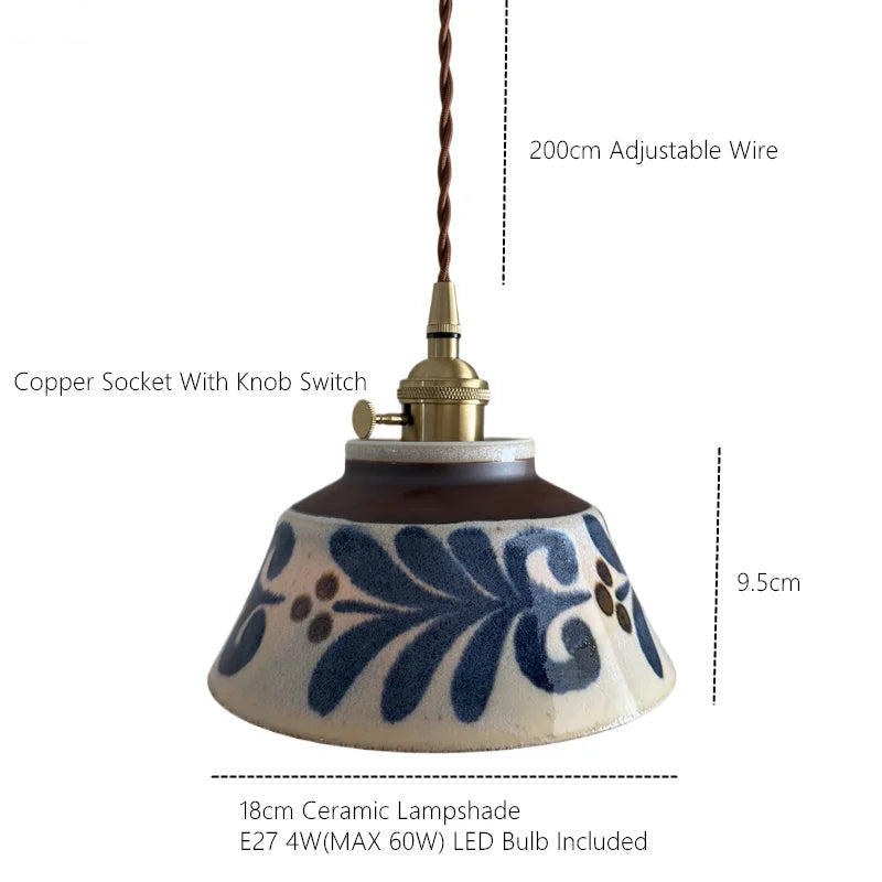 Lámpara colgante de cerámica con estampado floral