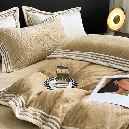 Juego de ropa de cama de invierno con un elegante estampado de rayas