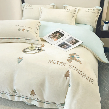 Juego de ropa de cama de invierno con motivos navideños bordados