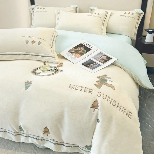 Juego de ropa de cama de invierno con motivos navideños bordados