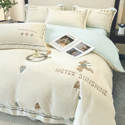 Juego de ropa de cama de invierno con motivos navideños bordados