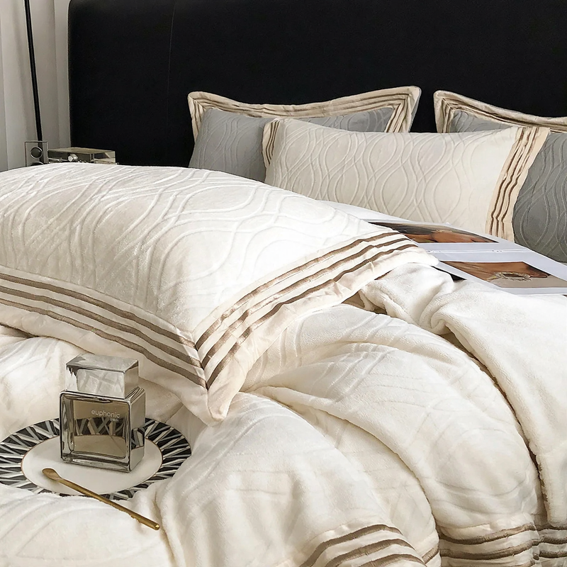 Juego de ropa de cama de invierno con un elegante estampado de rayas