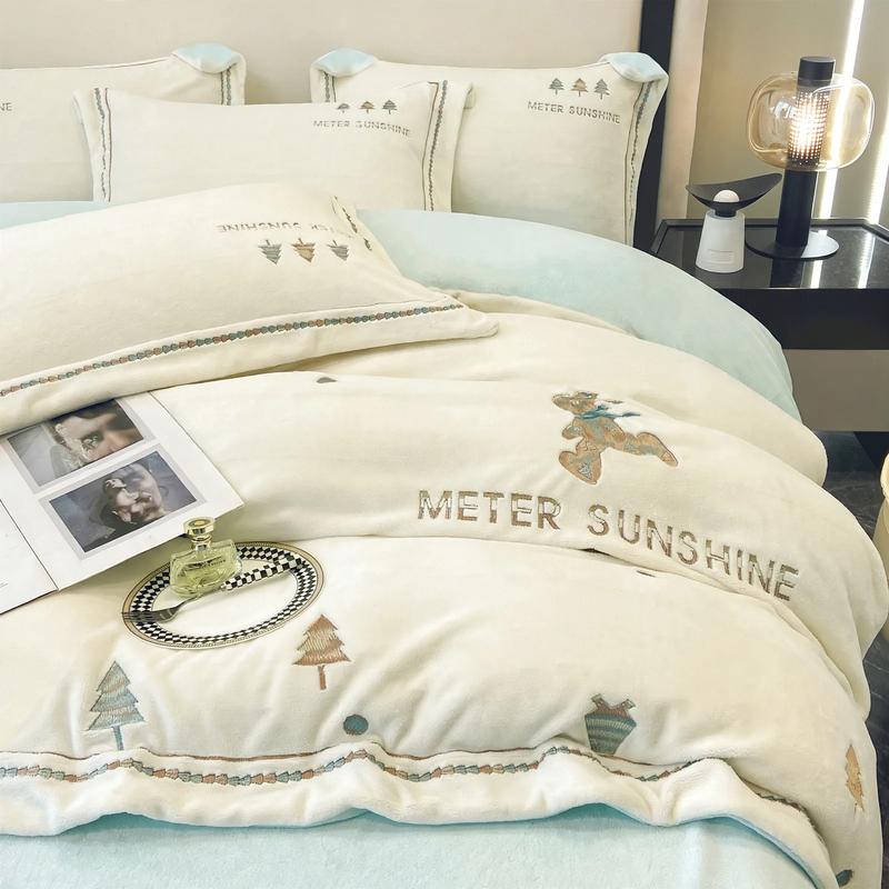 Juego de ropa de cama de invierno con motivos navideños bordados