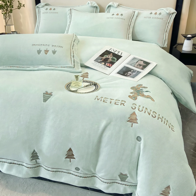 Juego de ropa de cama de invierno con motivos navideños bordados