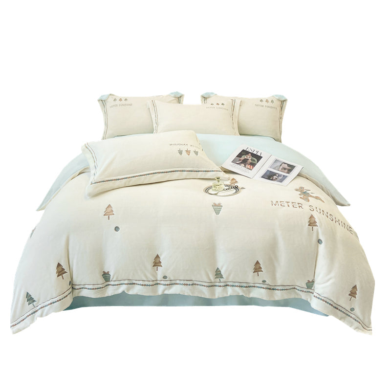Juego de ropa de cama de invierno con motivos navideños bordados