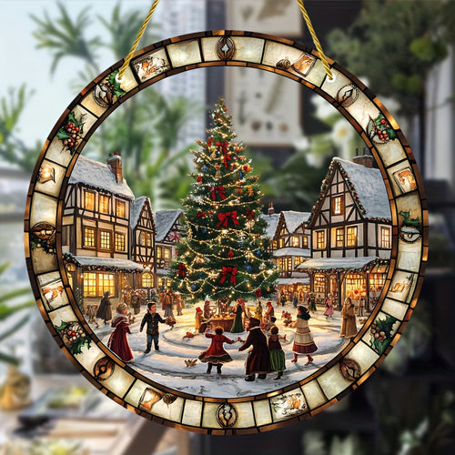 Weihnachtlicher Fensteranhänger mit Weihnachtsdorf-Motiv