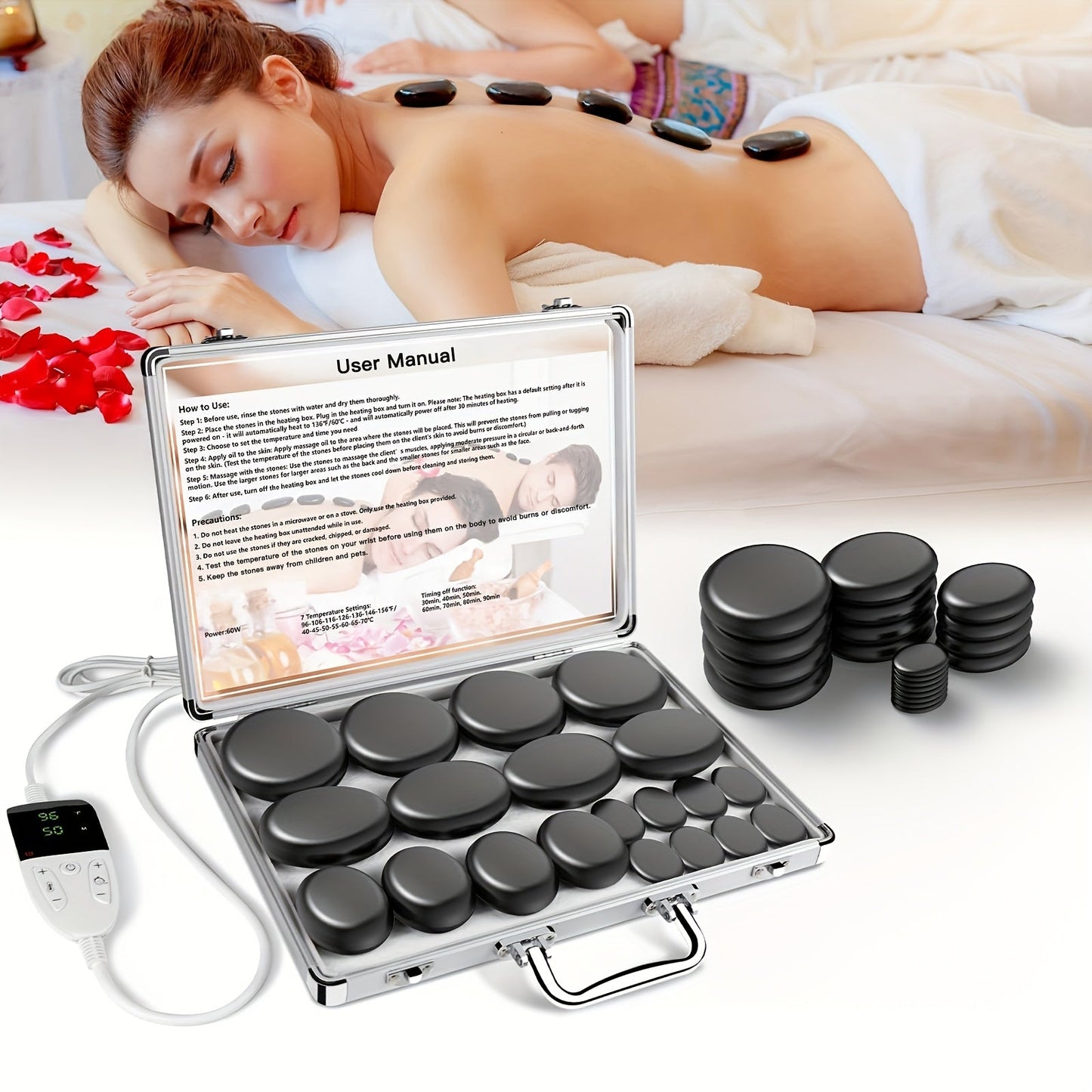 Set de masaje profesional con piedras calientes (con calentador incluido)