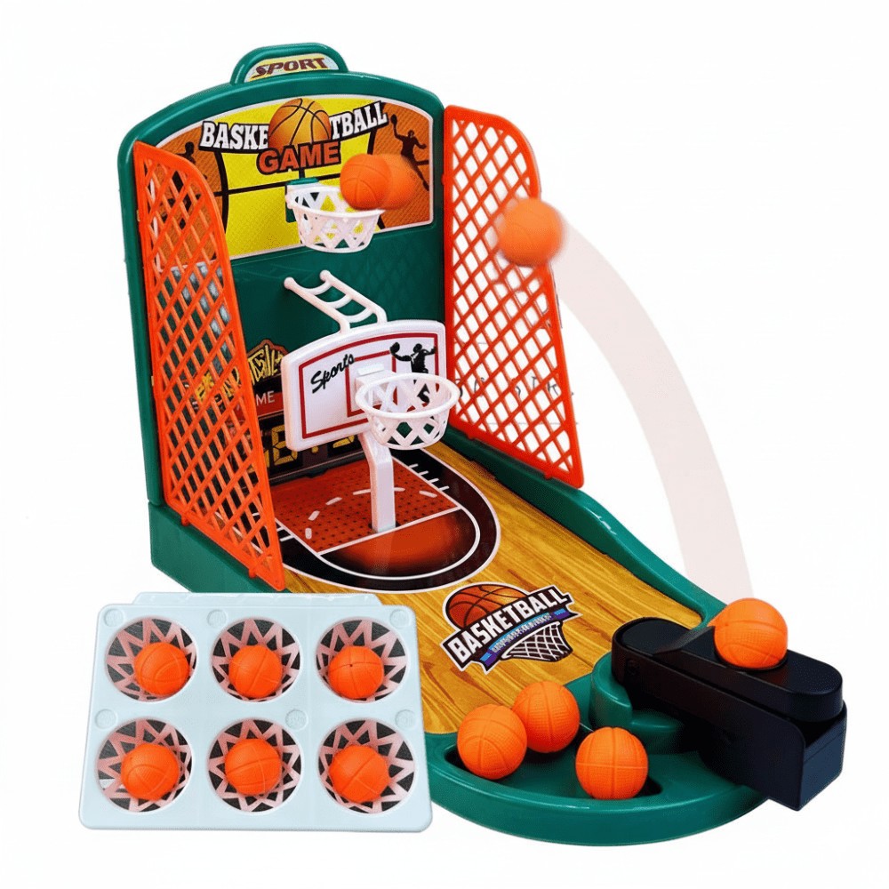 Jogo de basquetebol de mesa com lançamento com o dedo