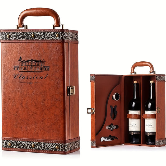 Portavinos clásico para 2 botellas con accesorios – Caja de regalo portátil