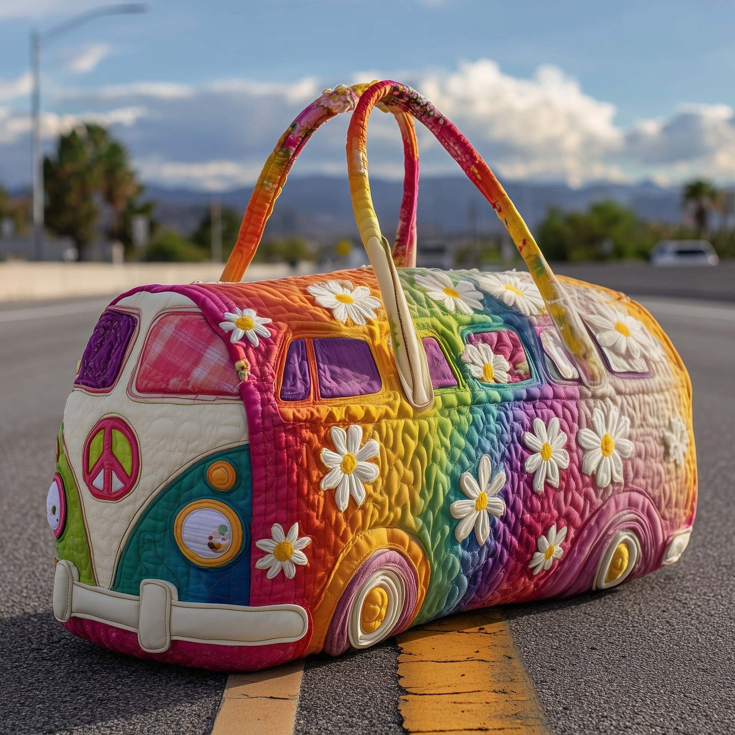 Bolsa de viaje acolchada con diseño floral y correa ajustable
