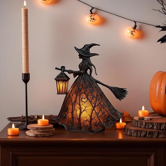 Figura de bruja iluminada como decoración de Halloween