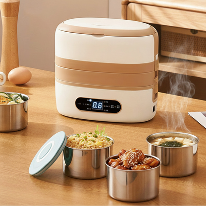 Elektrische Lunchbox mit Edelstahlbehältern und Temperaturanzeige