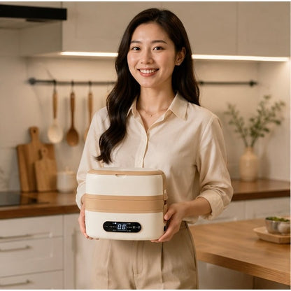 Elektrische Lunchbox mit Edelstahlbehältern und Temperaturanzeige