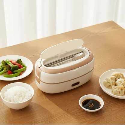 Elektrische Lunchbox mit Edelstahlbehältern und Temperaturanzeige
