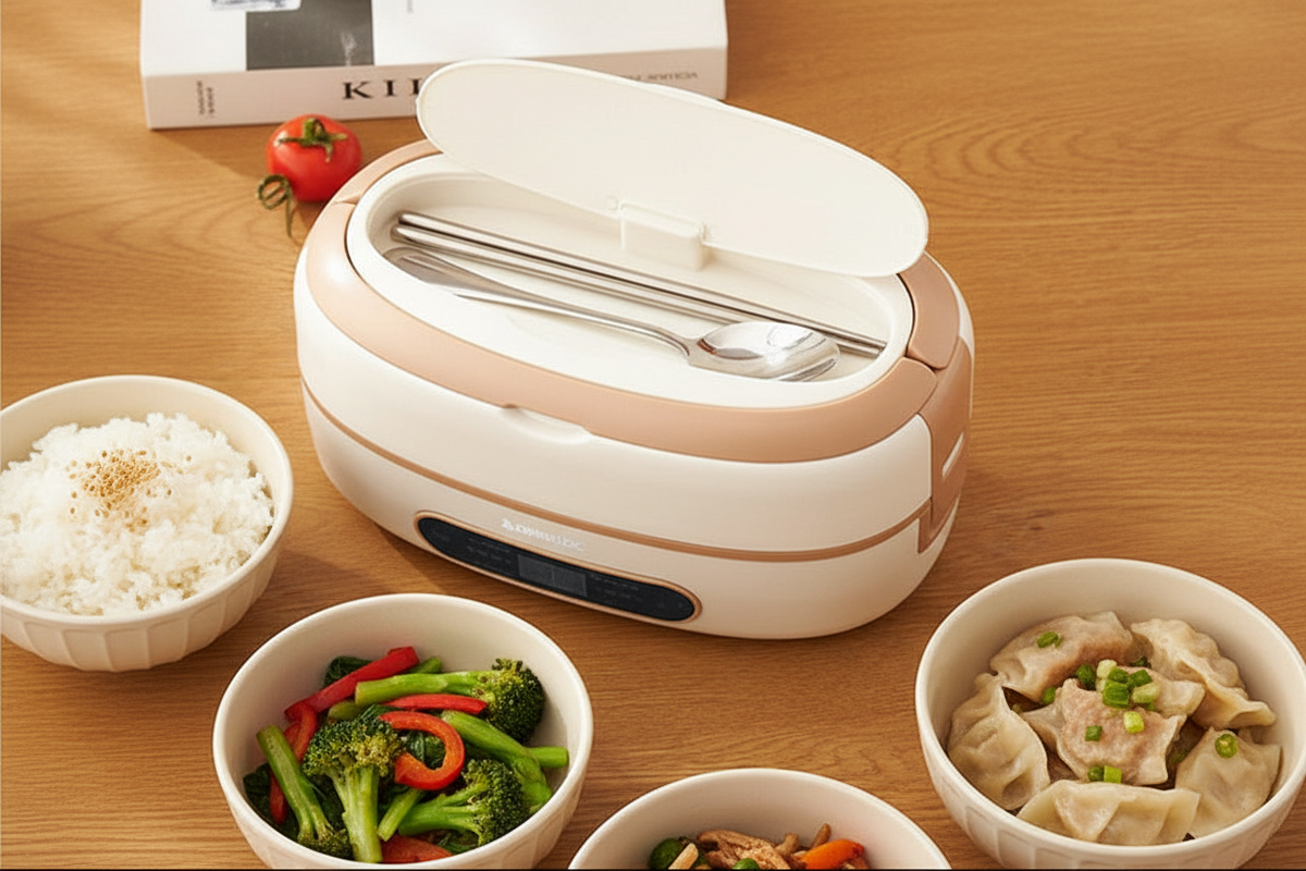 Elektrische Lunchbox mit Edelstahlbehältern und Temperaturanzeige