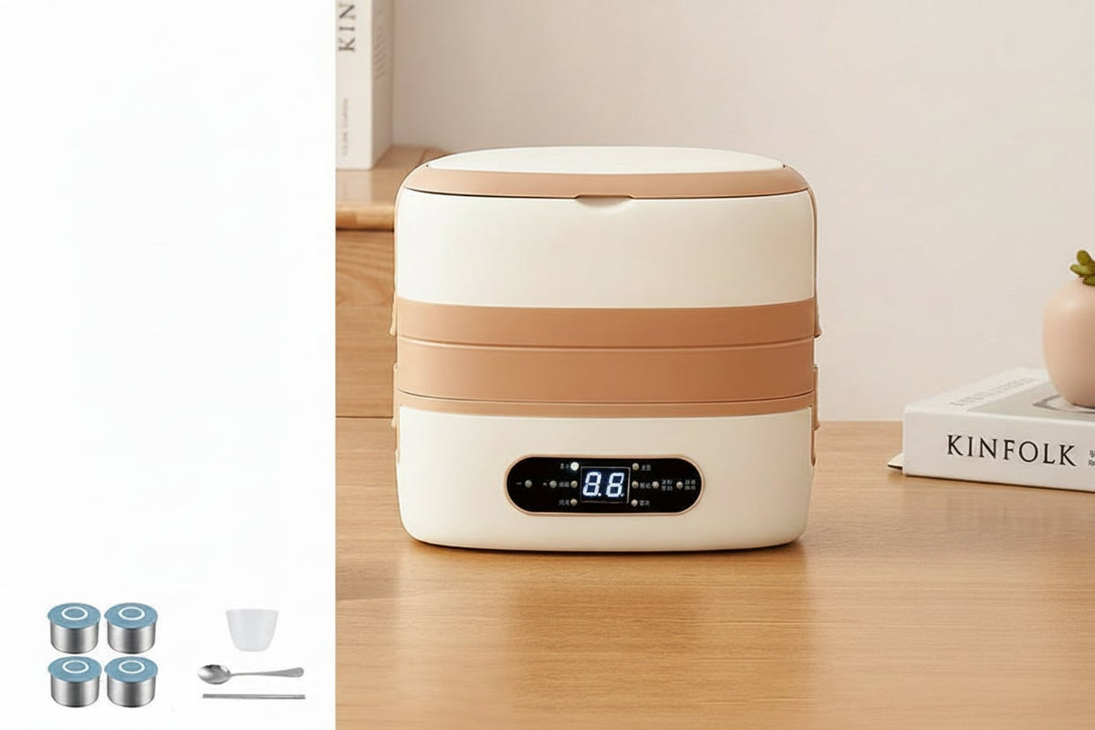 Elektrische Lunchbox mit Edelstahlbehältern und Temperaturanzeige